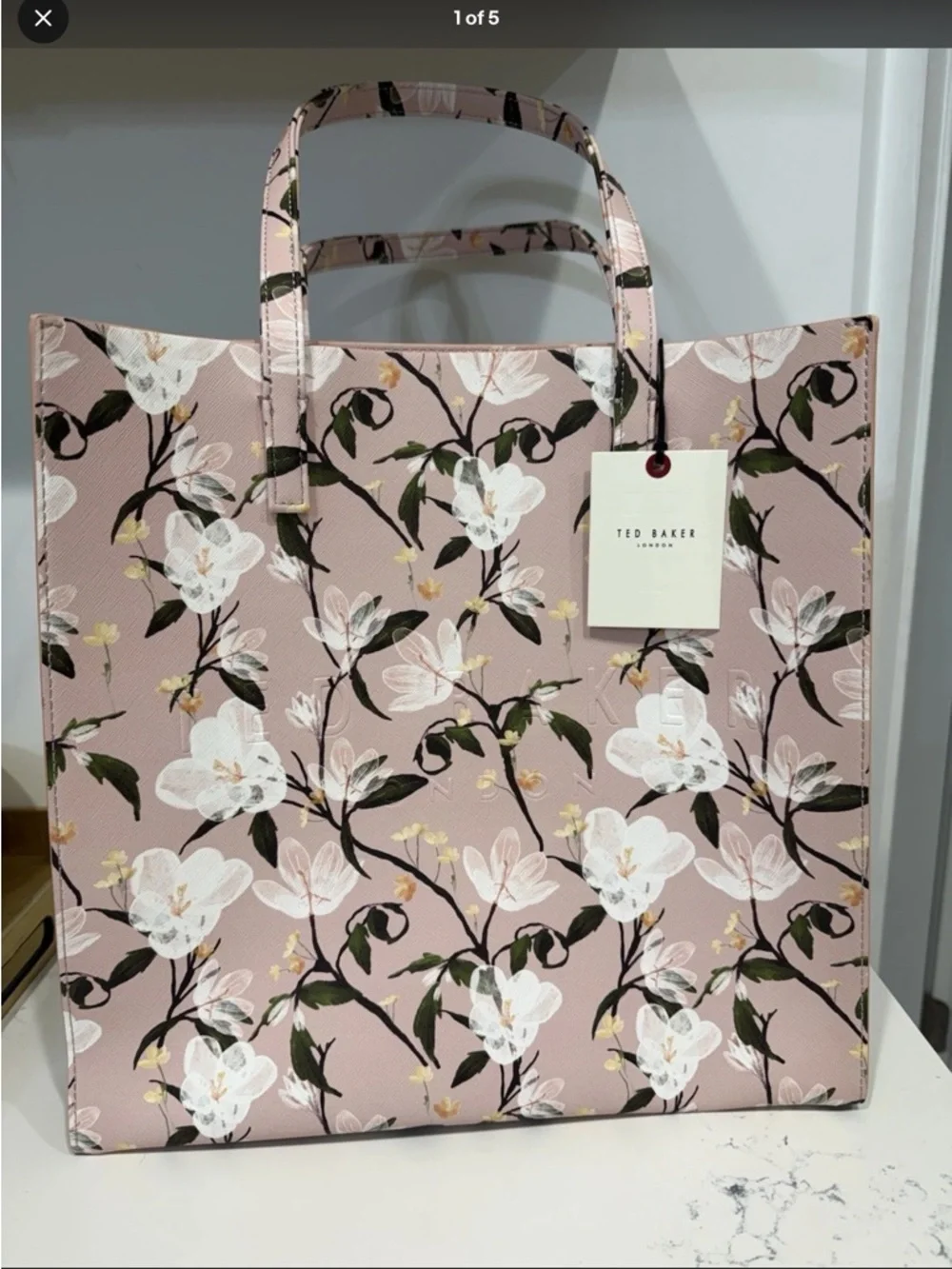 NEW Ted Baker Floral LARGE Print Tote Icon Bag Pink White Green Double Handles